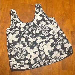 Everlane The Scoop Tank 100% Linen Black/Bone Floral Size 2